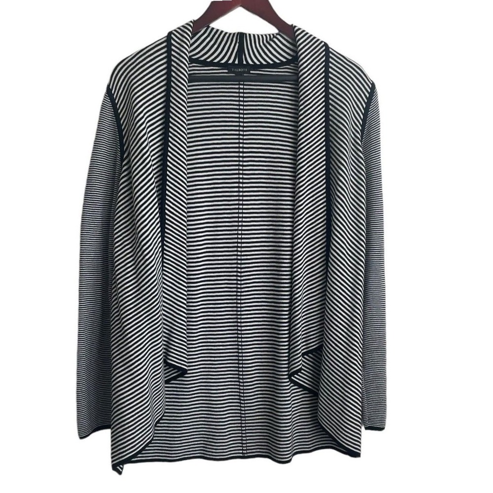 Talbots Women Cardigan Jacket Open Front Stretch S Blue White Stripe Preppy‎